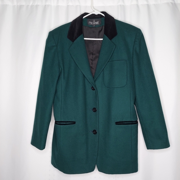 JL Colebrook Blazer Medium Green Black Velvet Collar Vneck Pocket Button Vintage - Picture 8 of 8